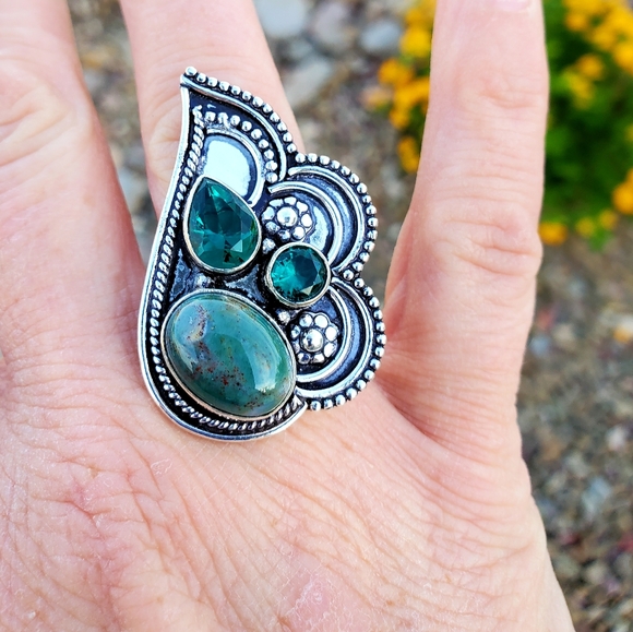 New Bloodstone & Peridot 925 Silver Ring. - Picture 10 of 13